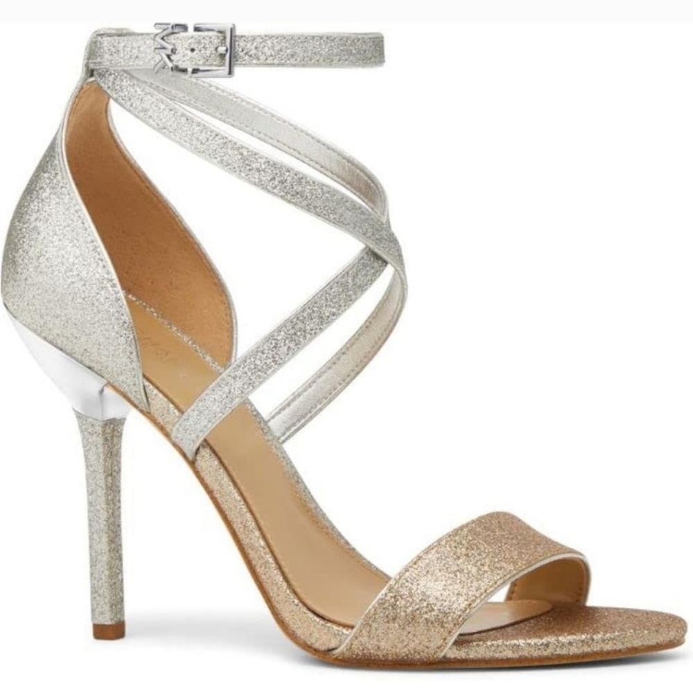 Michael Kors Astrid Glitter Embellished Silver/Gold Sandal 9.5M - Picture 2 of 11